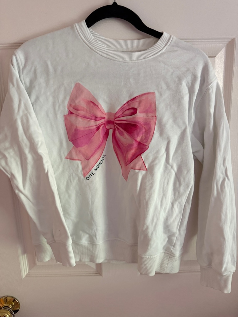 Zara Cute Moments Kids White Sweatshirt with Pink Bow Graphic, Size 13/14